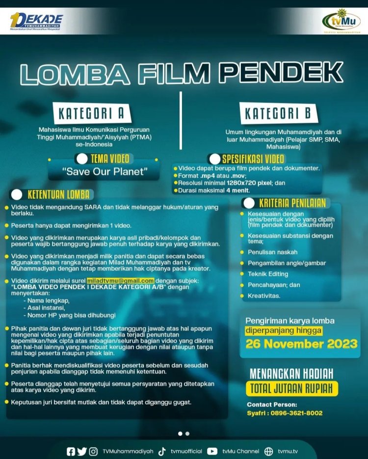 Ada Lomba Film Pendek Nih Buat Mahasiswa dan Siswa Muhammadiyah, Yuk Daftar!